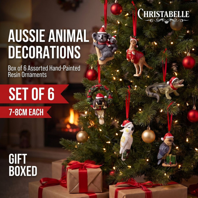 Christabelle Australian Animal Christmas Tree Decorations Set of 6 Hand-Painted Resin Ornaments Gift Box image 3
