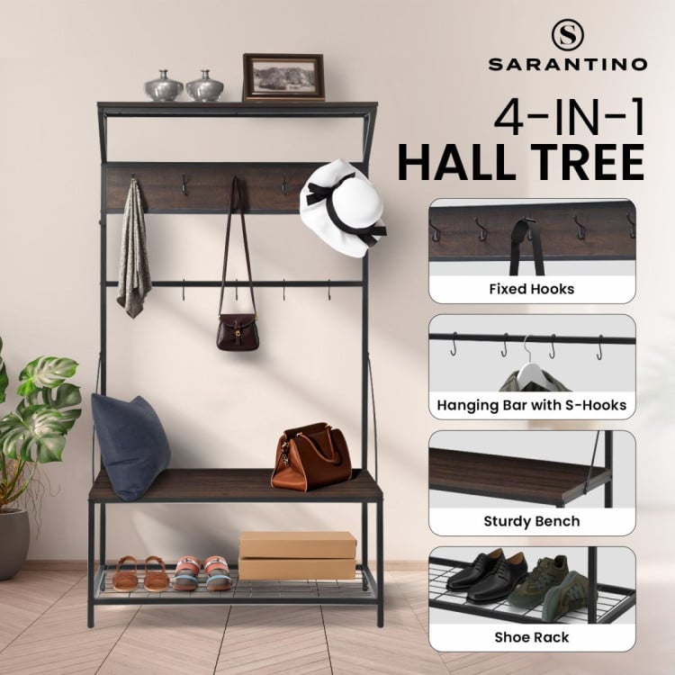 Sarantino 4-in-1 Hall Tree Entryway Coat Rack Hall Stand image 12