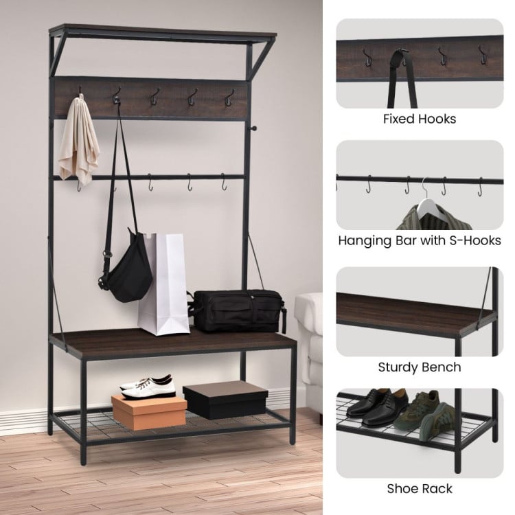Sarantino 4-in-1 Hall Tree Entryway Coat Rack Hall Stand image 7
