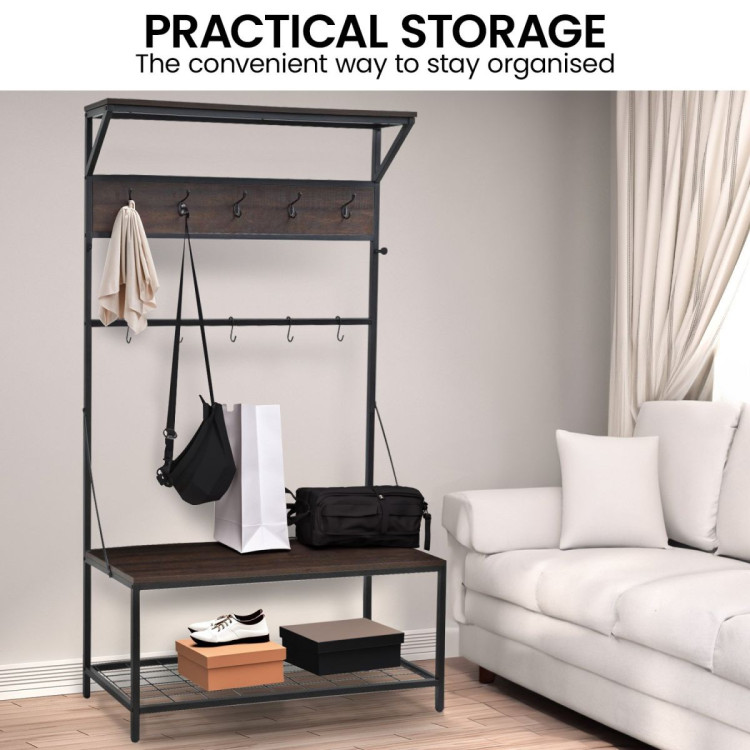 Sarantino 4-in-1 Hall Tree Entryway Coat Rack Hall Stand image 9