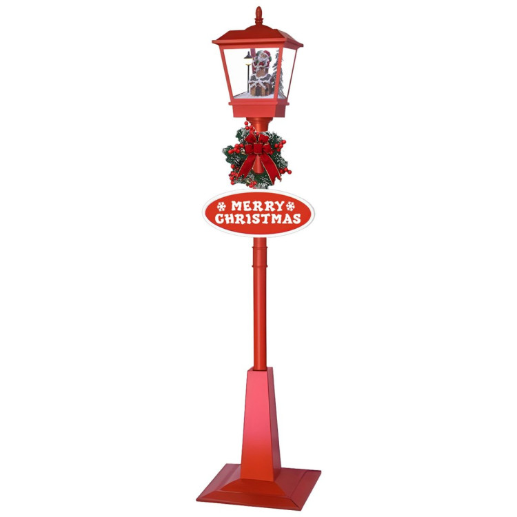 Christabelle Christmas Lamp Post with Snow, Lights & Music- Red with Santa 180cm