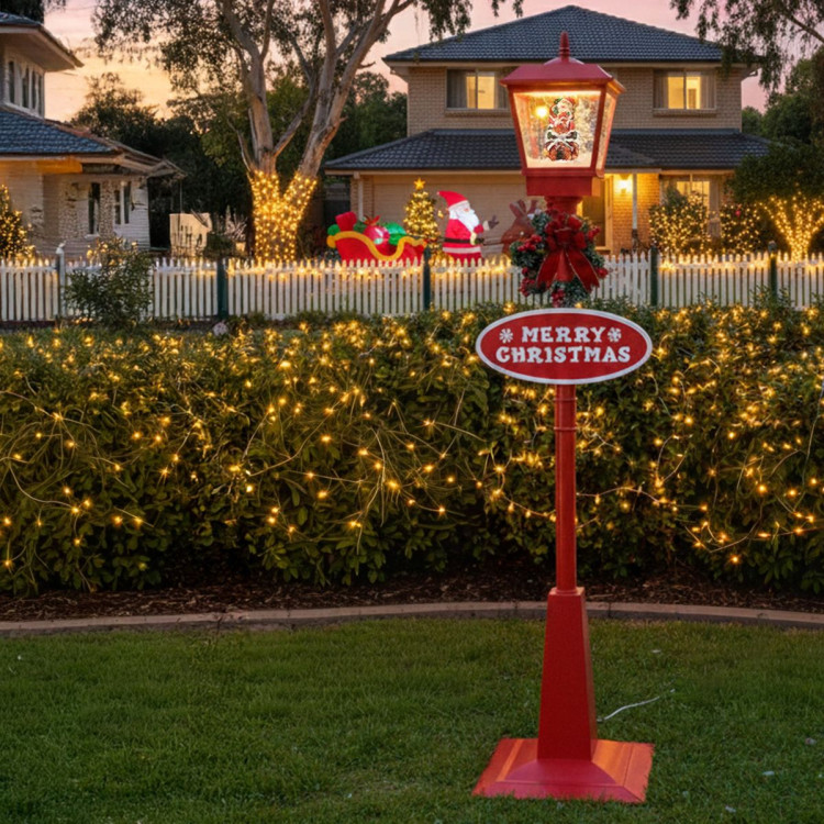 Christabelle Christmas Lamp Post with Snow, Lights & Music- Red with Santa 180cm image 8