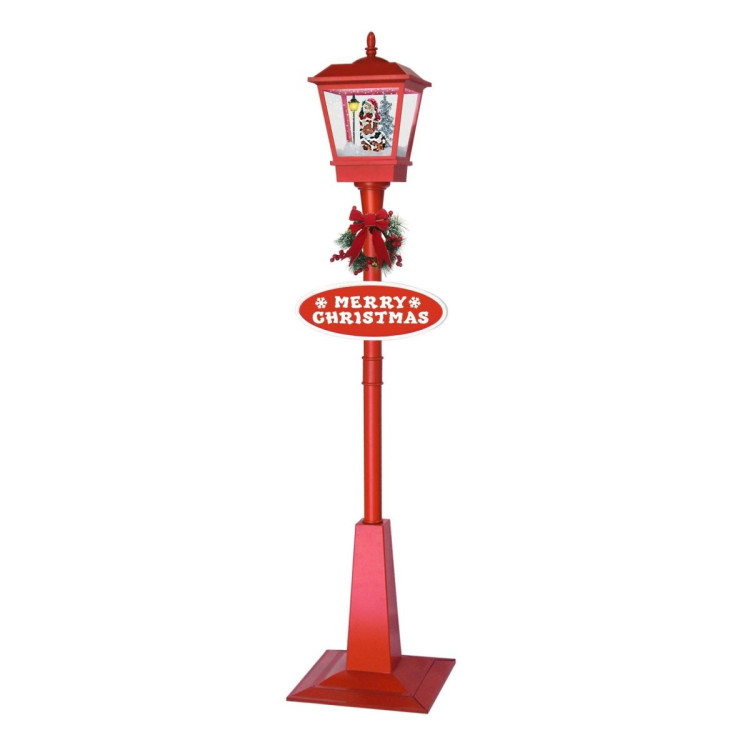 Christmas Lamp Post with Snow, Lights & Music- Red with Santa 180cm