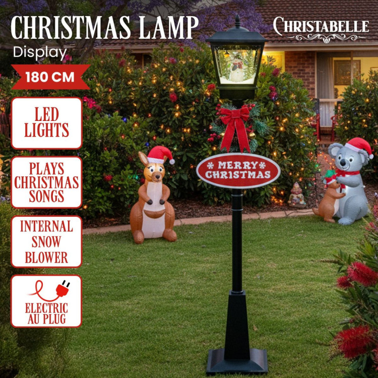 Christabelle Christmas Lamp Post with Snow Lights & Music- Black Snowman 180cm image 9