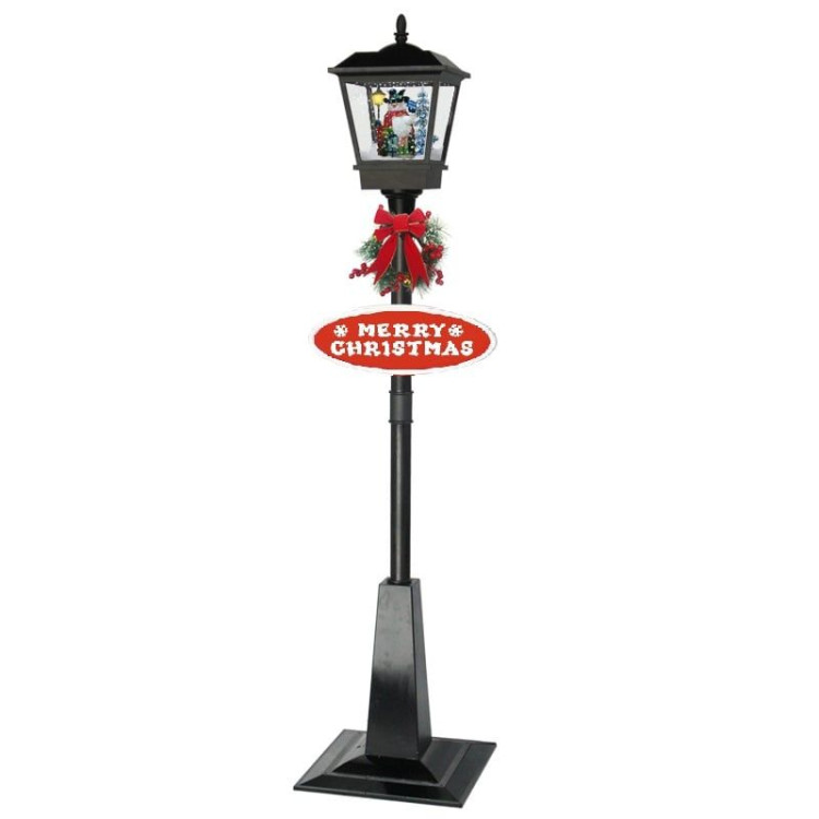 Christmas Lamp Post with Snow Lights & Music- Black Snowman 180cm