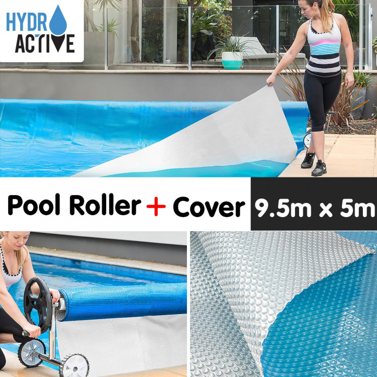 400micron Swimming Pool Roller Cover Combo - Silver/Blue - 9.5m x 5m image 2