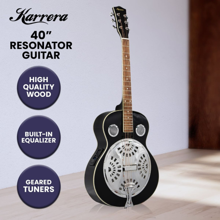 Karrera 40in Resonator Guitar - Black image 7