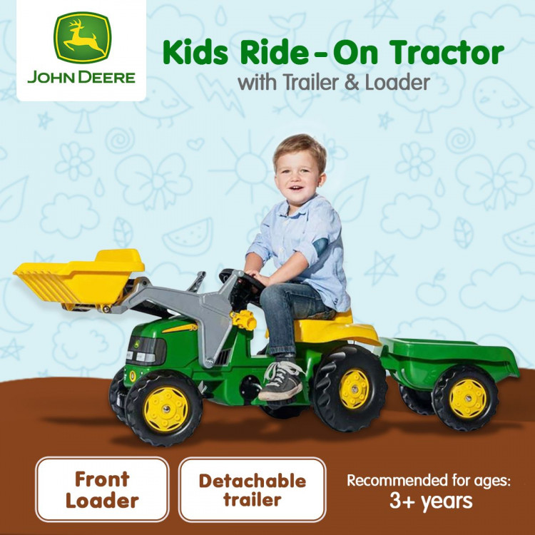 John Deere Rolly Kids RT023110 Ride on Tractor with Trailer & Loader image 8