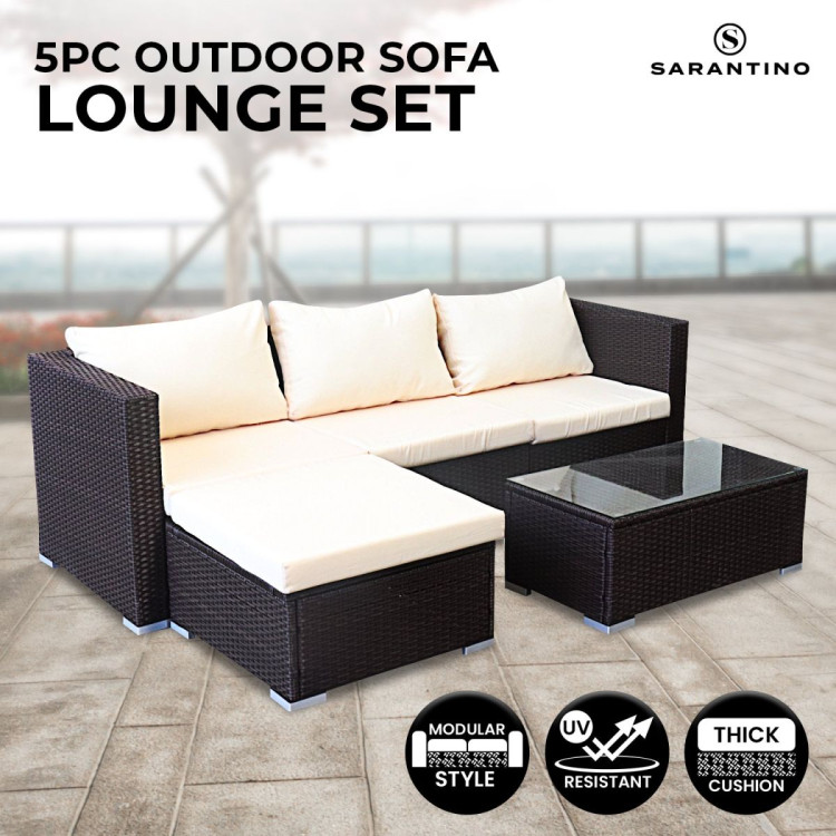 Sarantino 5pc Modular Outdoor Lounge Set PE Rattan - Brown image 13