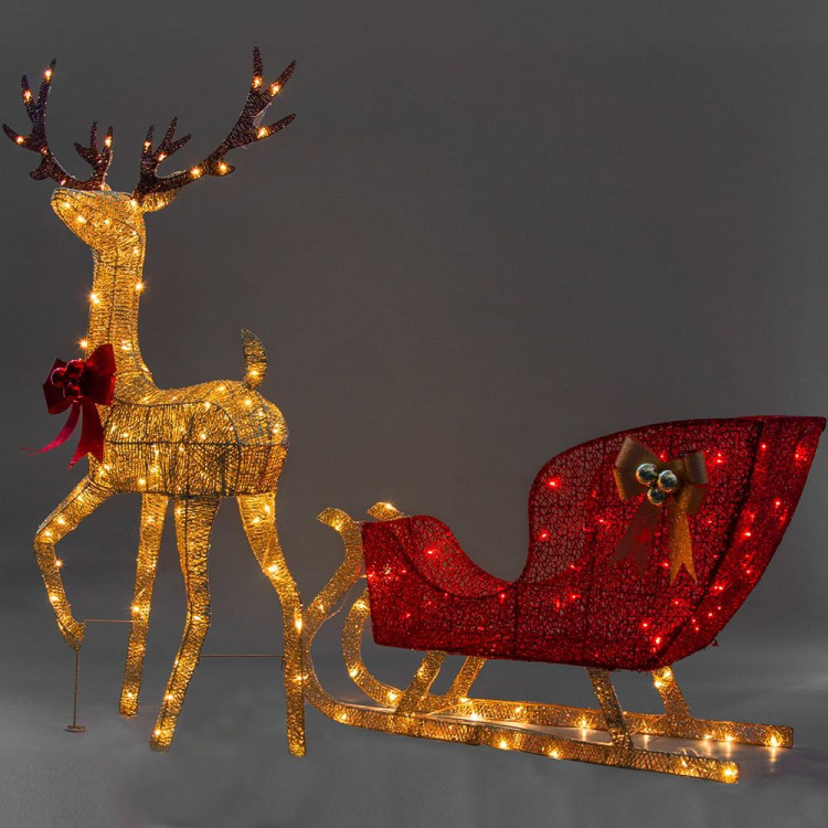 Christmas Reindeer with Red Sleigh and Lights Indoor/Outdoor 205cm image 3