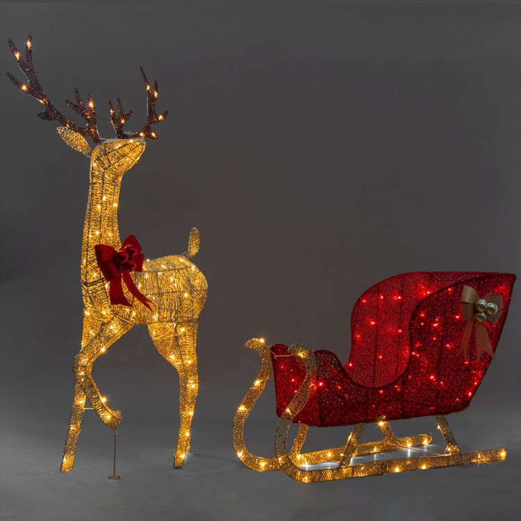 Christmas Reindeer with Red Sleigh and Lights Indoor/Outdoor 205cm image 4