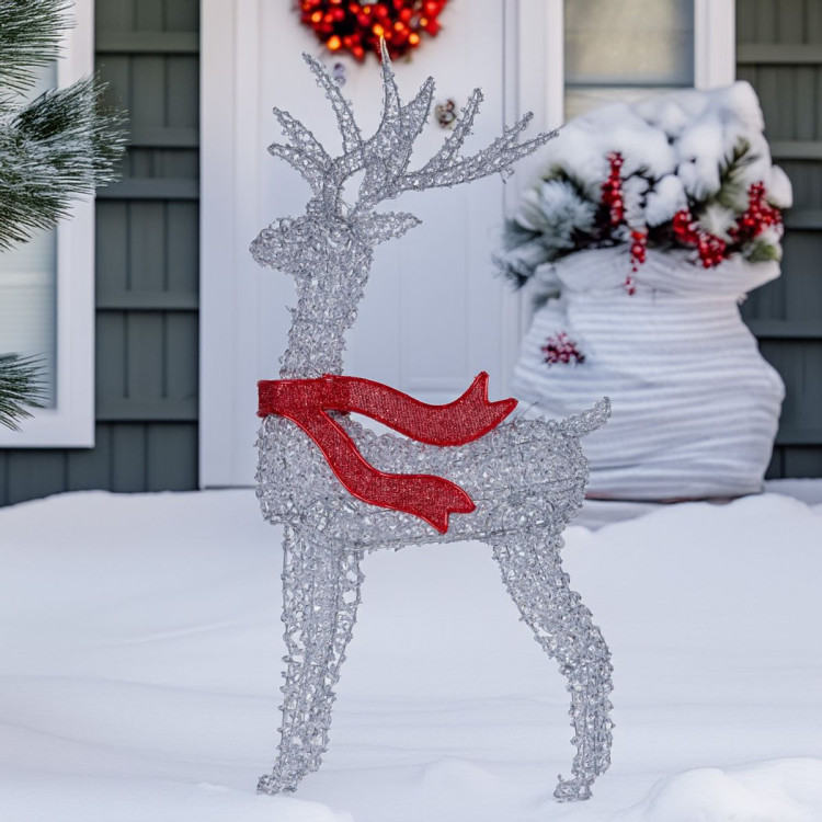 Christabelle 150cm Christmas Reindeer Display LED Lights Red Bow Aluminium Frame Xmas Decor image 7
