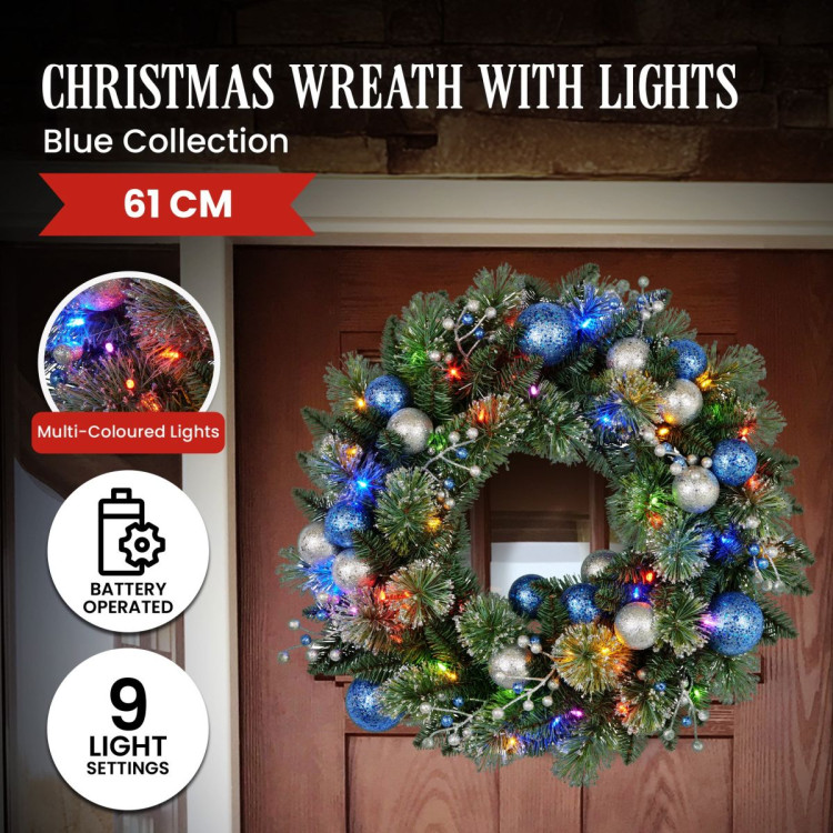 61cm Blue Collection Multicolour Pre-Lit Christmas Wreath image 5