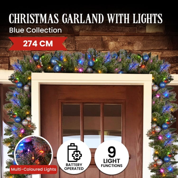 274cm Blue Collection Multicolour Pre-Lit Christmas Garland image 5