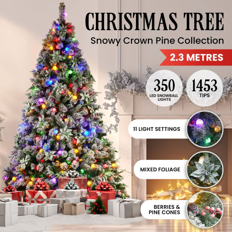 Christabelle Snowy Crown Pine 2.3m Multicolour Pre-Lit Christmas Tree with 1453 Tips image 13