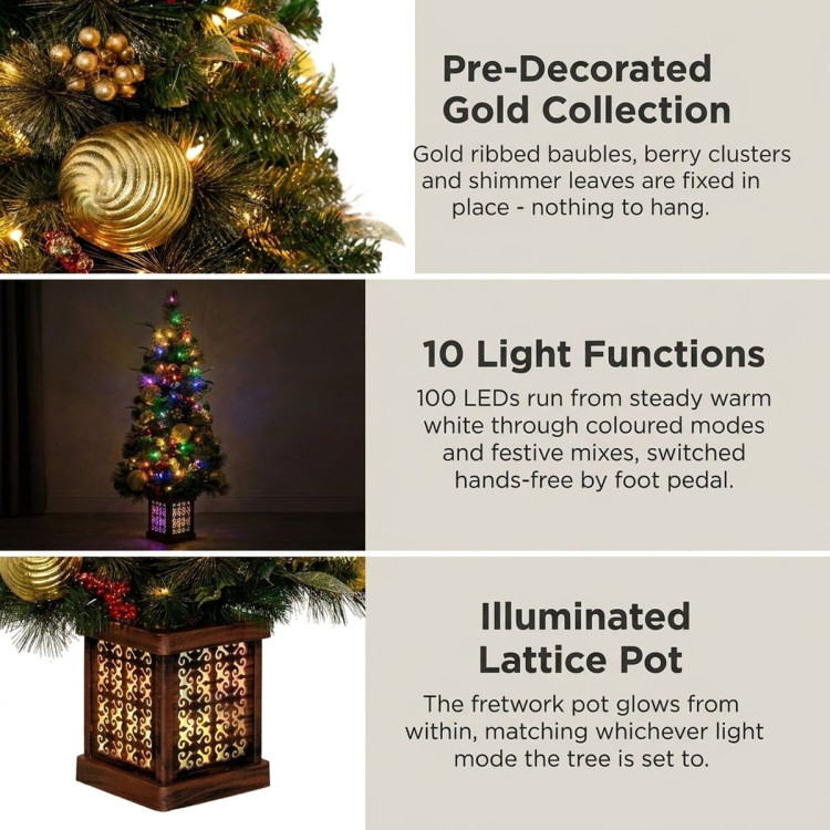 Christabelle 1.2m 4ft Deluxe Mountain Pine Potted Christmas Tree Pre Lit Multi Function LED Artificial Indoor Xmas Decor image 7