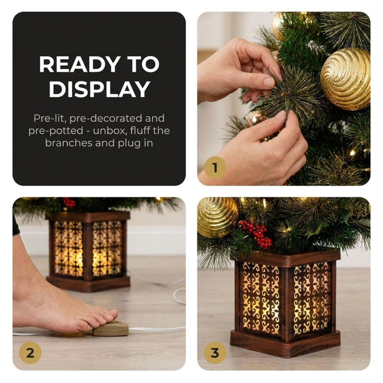 Christabelle 1.2m 4ft Deluxe Mountain Pine Potted Christmas Tree Pre Lit Multi Function LED Artificial Indoor Xmas Decor image 8