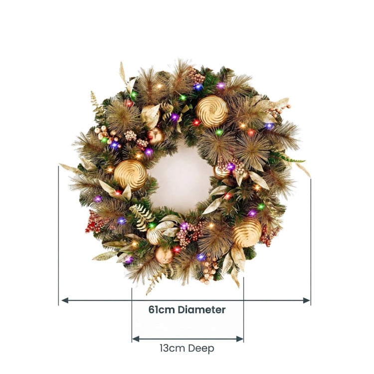 Christabelle 61cm Deluxe Mountain Pine Christmas Wreath Pre Lit Multi Function LED Timer Front Door Xmas Decoration Home image 3