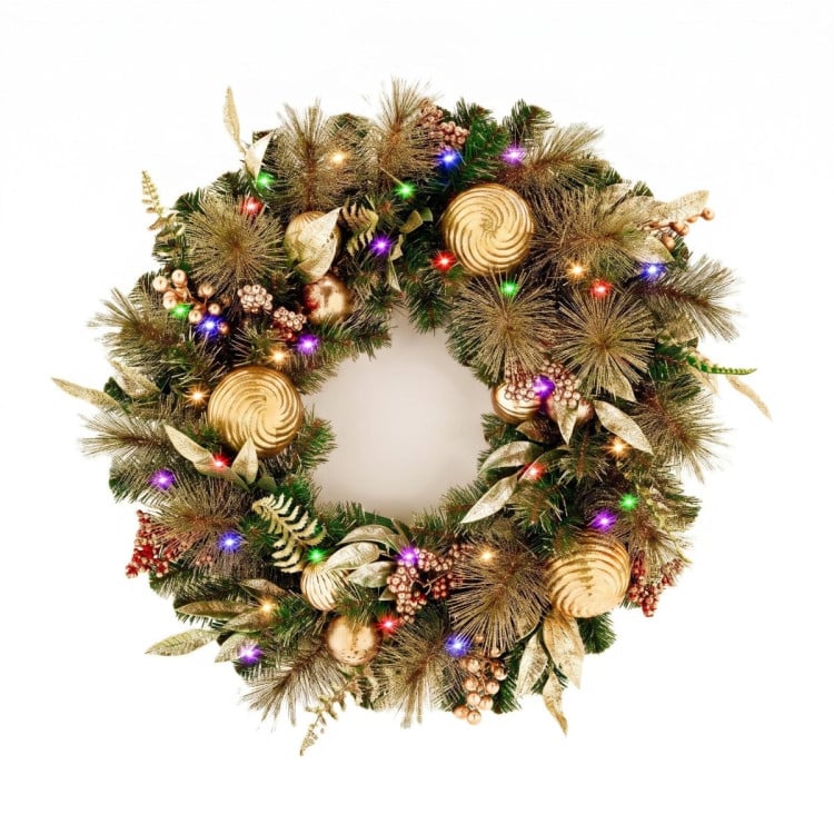 Christabelle 61cm Deluxe Mountain Pine Christmas Wreath Pre Lit Multi Function LED Timer Front Door Xmas Decoration Home image 4