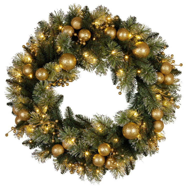 Christabelle 76cm Christmas Wreath with warm White LED Lights and Timer Front Door Decoration Ornament