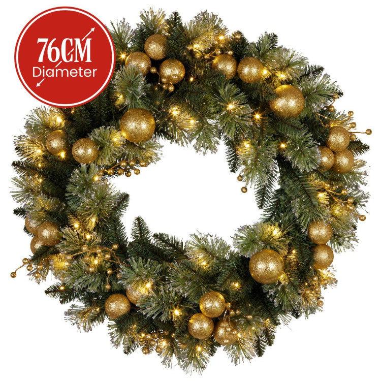 Christabelle 76cm Christmas Wreath with warm White LED Lights and Timer Front Door Decoration Ornament image 4