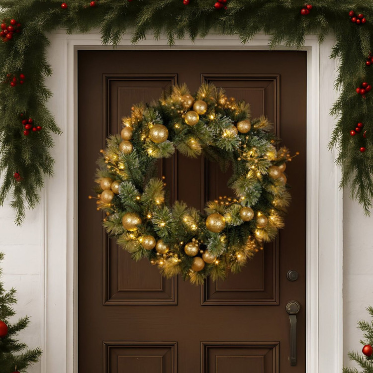 Christabelle 76cm Christmas Wreath with warm White LED Lights and Timer Front Door Decoration Ornament image 7