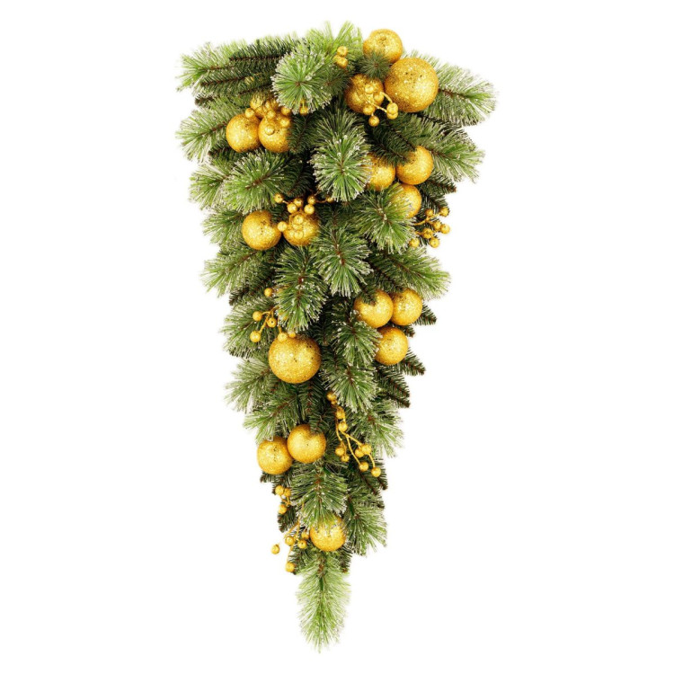 Christabelle 90cm Gold Christmas Teardrop Pre Lit Warm White LED Timer Baubles Berries Front Door Xmas Decoration Home image 6