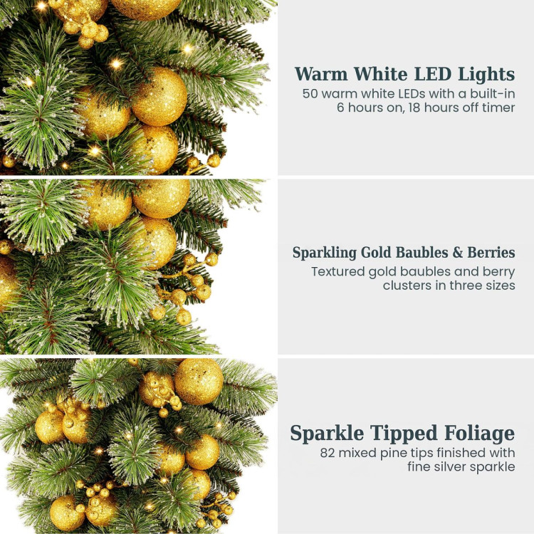 Christabelle 90cm Gold Christmas Teardrop Pre Lit Warm White LED Timer Baubles Berries Front Door Xmas Decoration Home image 7