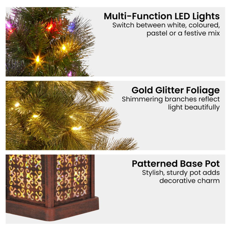 Christabelle 4ft Glittery Gold Pine Christmas Tree LED Lights Xmas Decor image 7