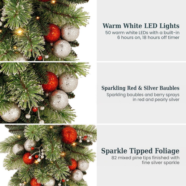 Christabelle 90cm Jingle Bells Christmas Teardrop Pre Lit Warm White LED Timer Baubles Berries Silver Shimmer Foliage image 6