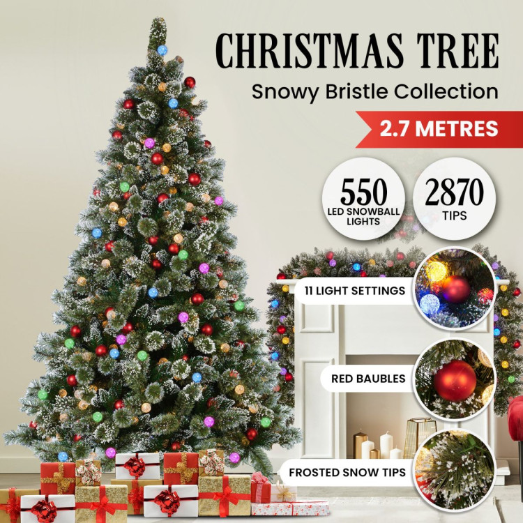 Snowy Bristle 2.7m Multicolour Pre-Lit Christmas Tree with 2870 Tips image 4