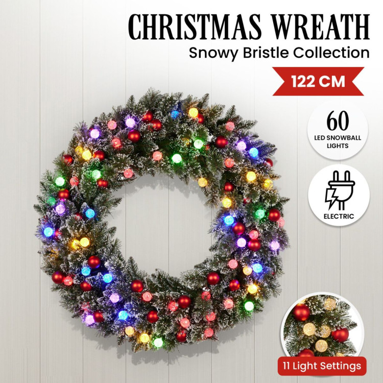 Snowy Bristle 122cm Multicolour Pre-Lit Christmas Wreath image 5