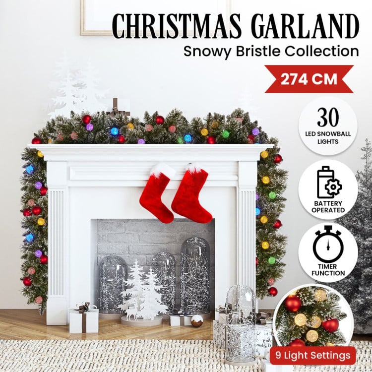 274cm Snowy Bristle Prelit Multicolour Christmas Garland image 5