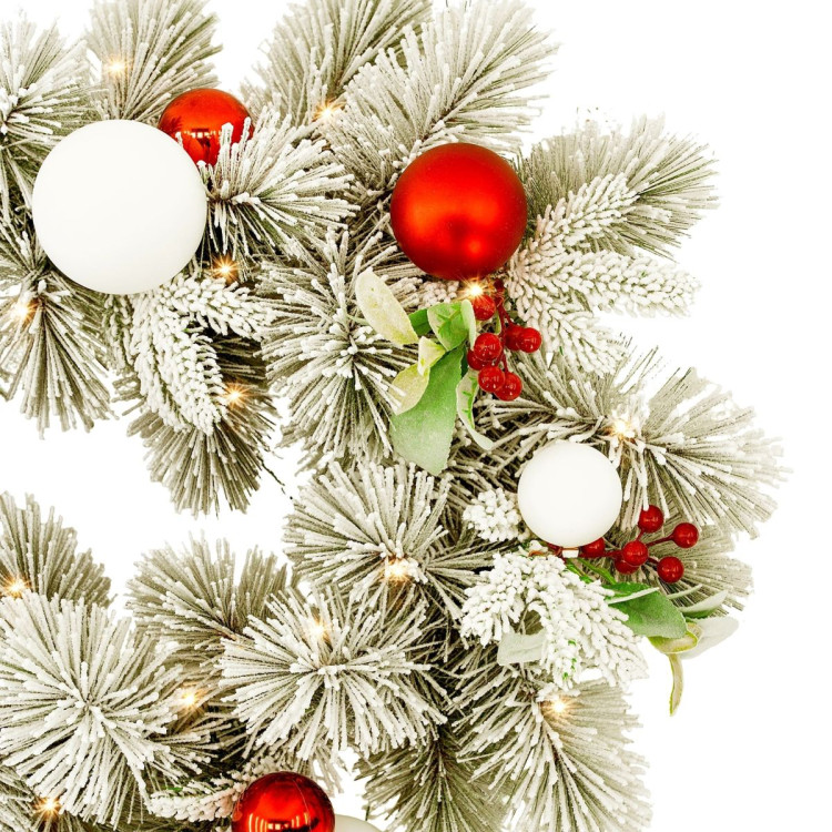 Christabelle 2.74m Snowy Elegance Christmas Garland Pre Lit Warm White LED Red Baubles Berries Flocked Mantel Banister image 12