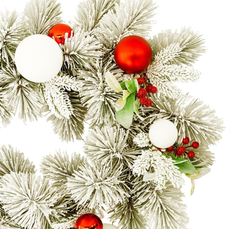 Christabelle 2.74m Snowy Elegance Christmas Garland Pre Lit Warm White LED Red Baubles Berries Flocked Mantel Banister image 13