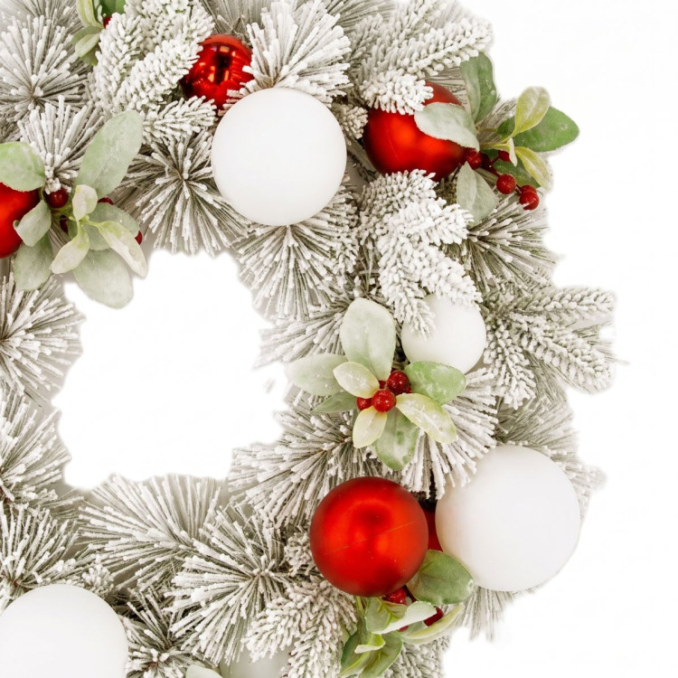 Christabelle 61cm Snowy Elegance Christmas Wreath Pre Lit Warm White LED Red Baubles Berries Front Door Xmas Decoration image 11