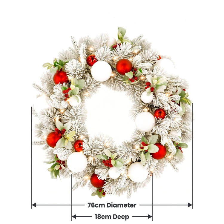 Christabelle 76cm Snowy Elegance Christmas Wreath Pre Lit Warm White LED Red Baubles Berries Front Door Xmas Decoration image 5