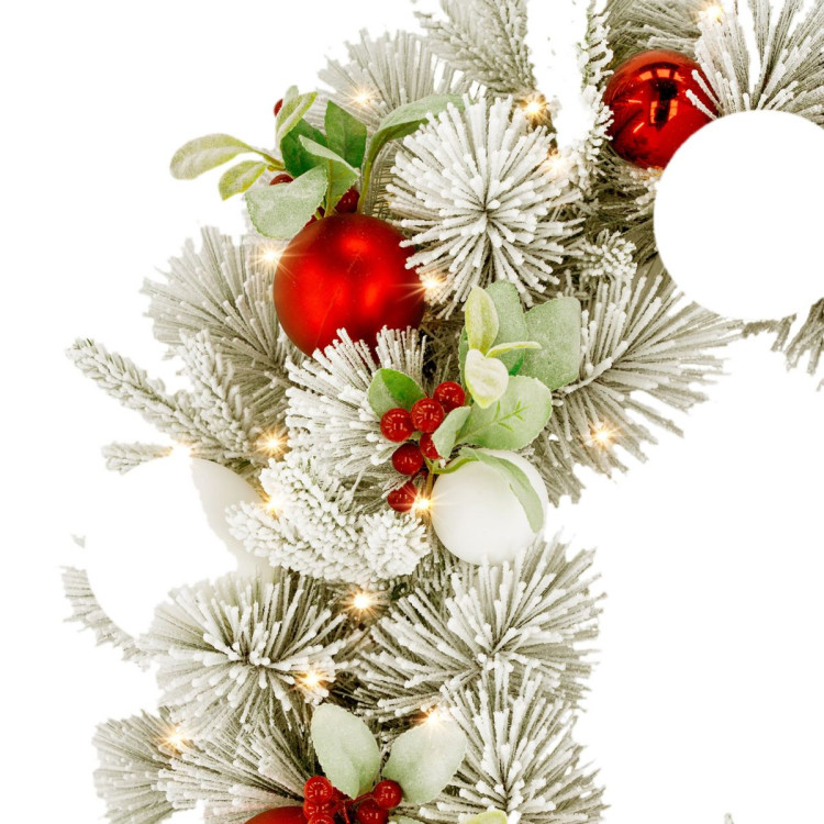 Christabelle 76cm Snowy Elegance Christmas Wreath Pre Lit Warm White LED Red Baubles Berries Front Door Xmas Decoration image 11