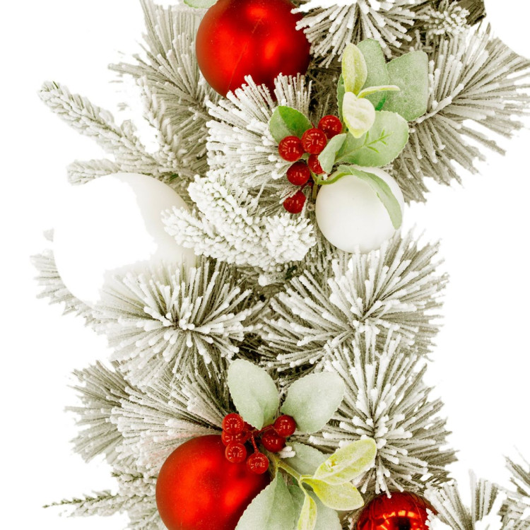Christabelle 76cm Snowy Elegance Christmas Wreath Pre Lit Warm White LED Red Baubles Berries Front Door Xmas Decoration image 12
