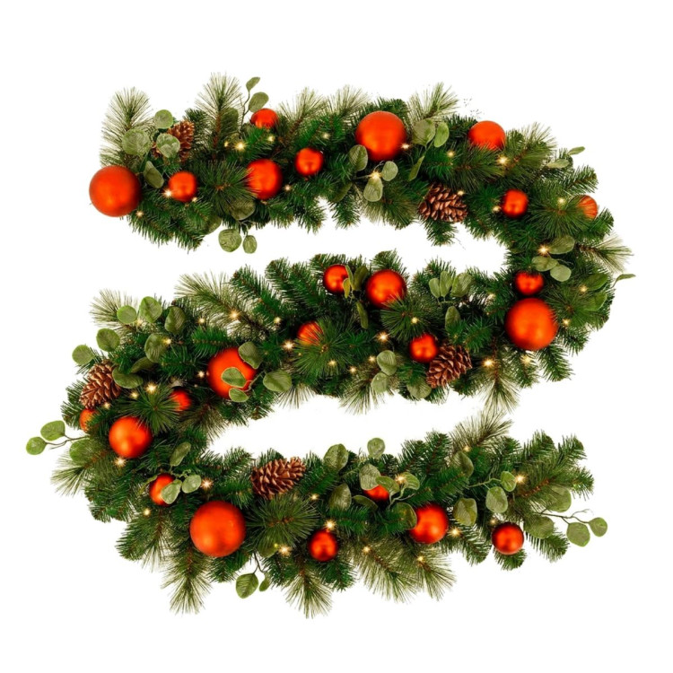 Christabelle 2.74m Sable Fir Christmas Garland Pre Lit Multi Function LED Timer Mantel Staircase Xmas Decoration Home