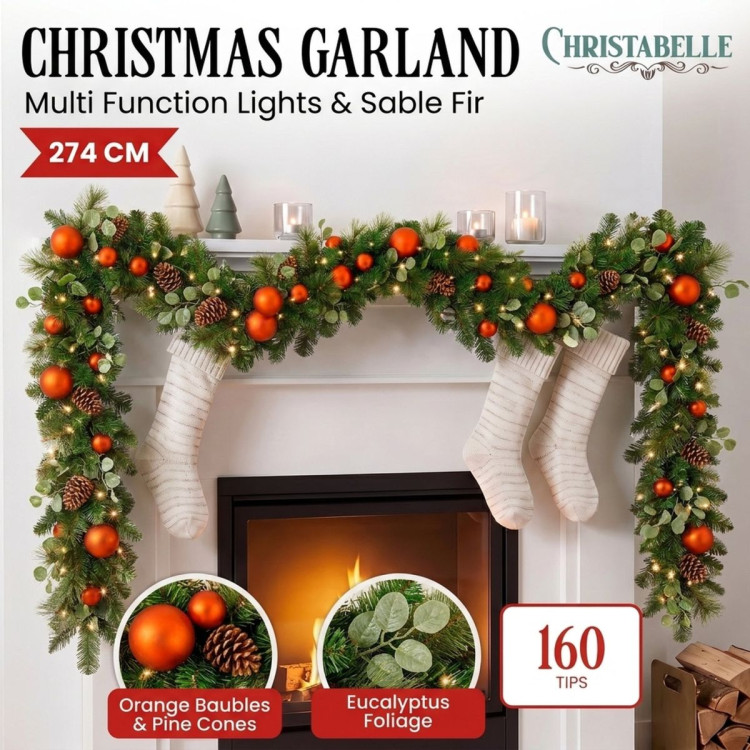 Christabelle 2.74m Sable Fir Christmas Garland Pre Lit Multi Function LED Timer Mantel Staircase Xmas Decoration Home image 14