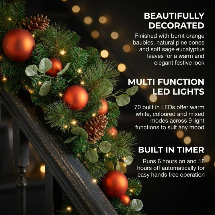 Christabelle 2.74m Sable Fir Christmas Garland Pre Lit Multi Function LED Timer Mantel Staircase Xmas Decoration Home image 6