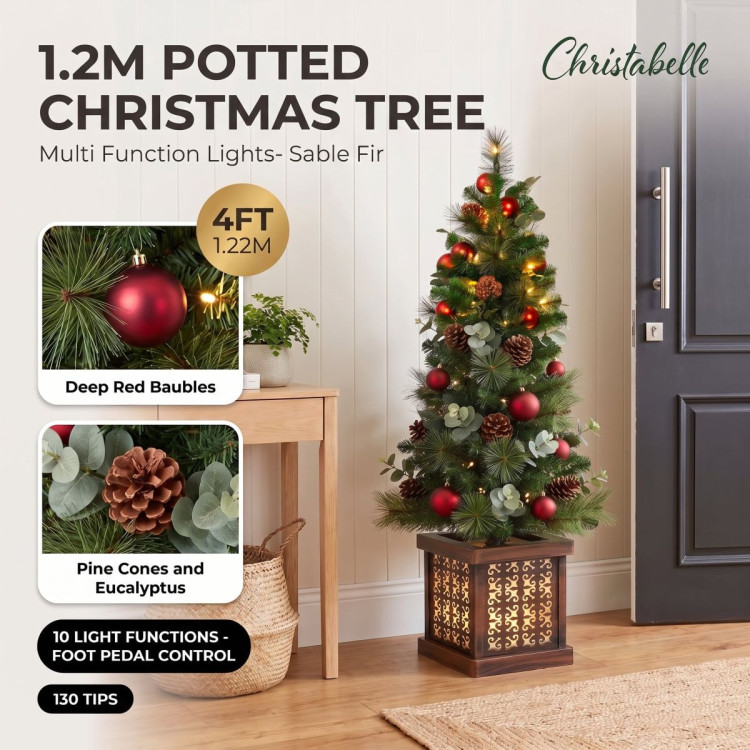 Christabelle 1.2m 4ft Sable Fir Potted Christmas Tree Pre Lit Multi Function LED Artificial Indoor Xmas Decor Home image 15