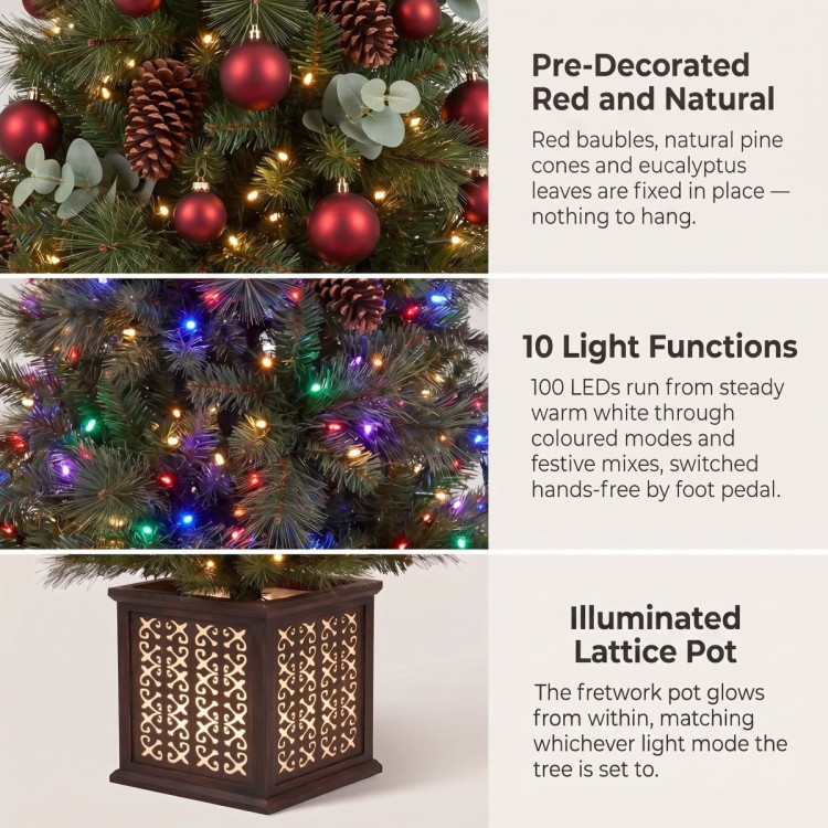 Christabelle 1.2m 4ft Sable Fir Potted Christmas Tree Pre Lit Multi Function LED Artificial Indoor Xmas Decor Home image 6