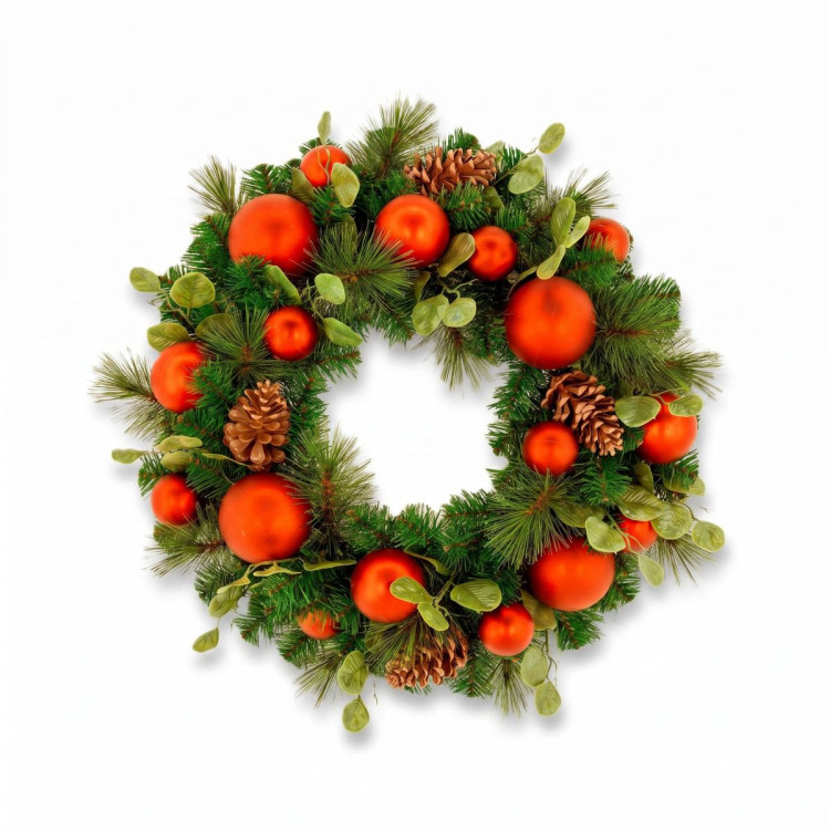Christabelle 61cm Sable Fir Christmas Wreath Pre Lit Multi Function LED Eucalyptus Pine Cones Red Baubles Home image 5