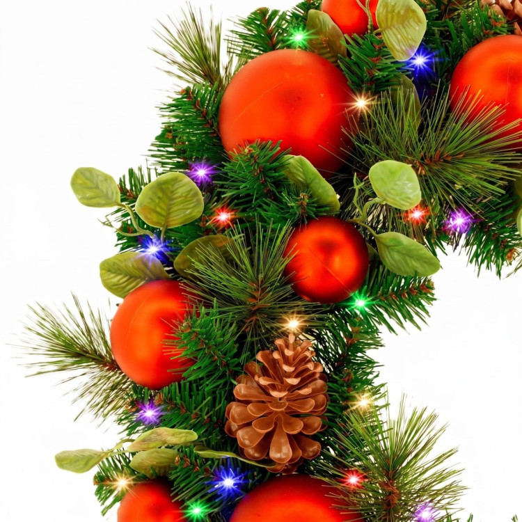 Christabelle 61cm Sable Fir Christmas Wreath Pre Lit Multi Function LED Eucalyptus Pine Cones Red Baubles Home image 9