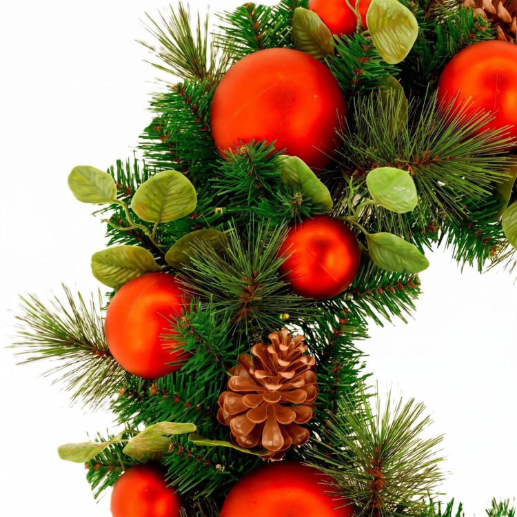 Christabelle 61cm Sable Fir Christmas Wreath Pre Lit Multi Function LED Eucalyptus Pine Cones Red Baubles Home image 10