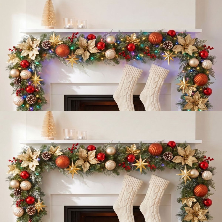 Christabelle 2.74m Timeless Elegance Christmas Garland Pre Lit Multi Function LED Gold Red Baubles Pine Cones Timer Home image 10