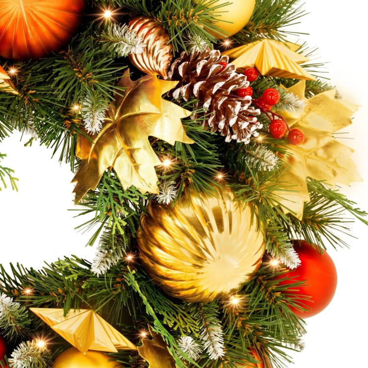 Christabelle 61cm Timeless Elegance Christmas Wreath Pre Lit Multi Function LED Gold Red Baubles Pine Cones Timer Home image 8