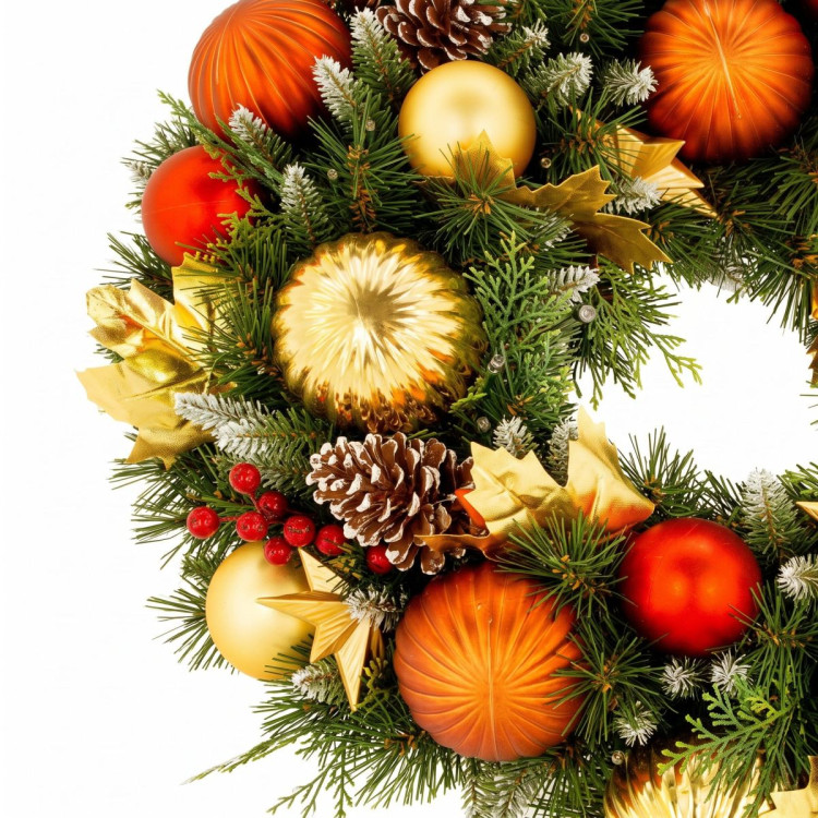 Christabelle 61cm Timeless Elegance Christmas Wreath Pre Lit Multi Function LED Gold Red Baubles Pine Cones Timer Home image 7